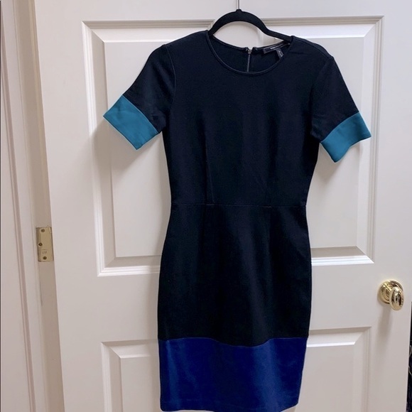 BCBG Black Color Blocked Knit Shift Midi Dress - Picture 2 of 5